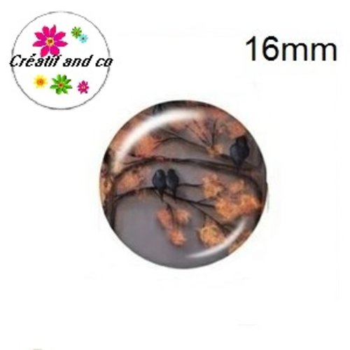 X2 cabochons duo d'oiseaux 16mm