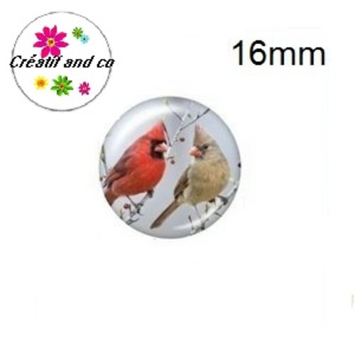 X2 cabochons duo d'oiseaux 16mm