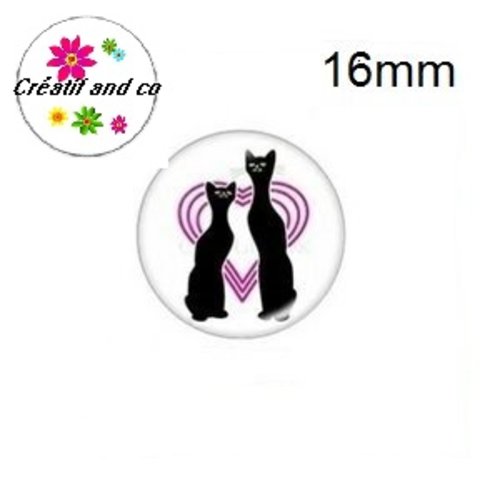 X2 cabochons duo de chats noirs amoureux 16mm
