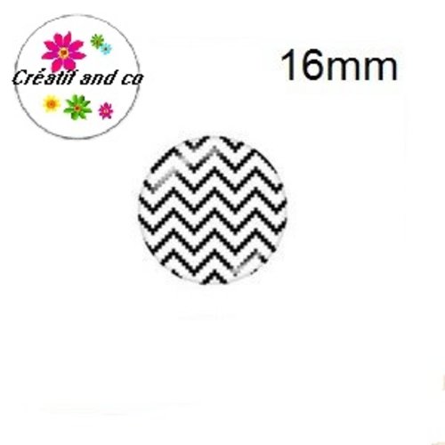 X2 cabochons à motifs noirs et blancs 16mm