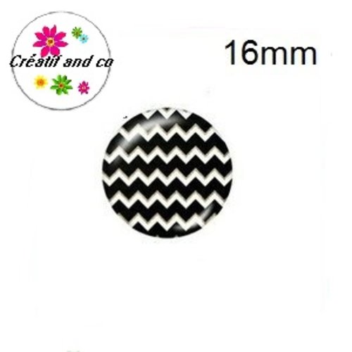 X2 cabochons à motifs noirs et blancs 16mm