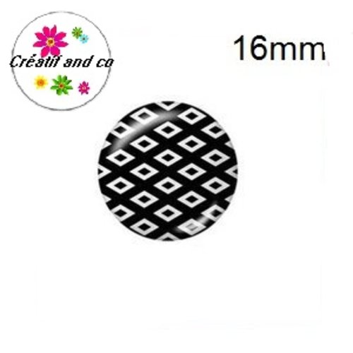 X2 cabochons à motifs noirs et blancs 16mm