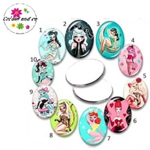 X2 cabochons ovales pin'up humoristiques 13x18mm