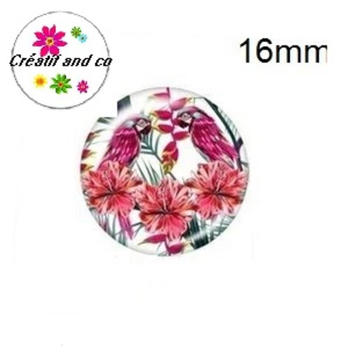 X2 cabochons duo de perroquets 16mm