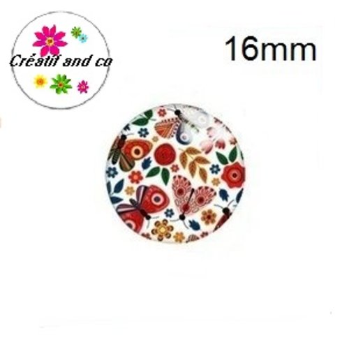 X2 cabochons fleuris et papillons 16mm