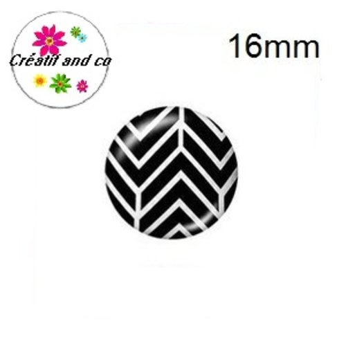 X2 cabochons à motifs noirs et blancs 16mm