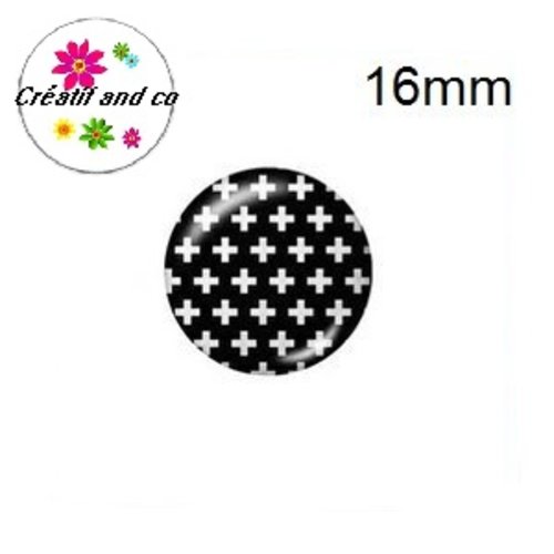 X2 cabochons à motifs noirs et blancs 16mm