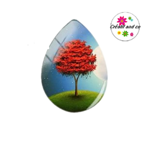 Cabochon goutte arbre de vie rouge 18x25mm