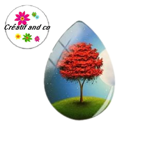 Cabochon goutte arbre de vie rouge 18x25mm