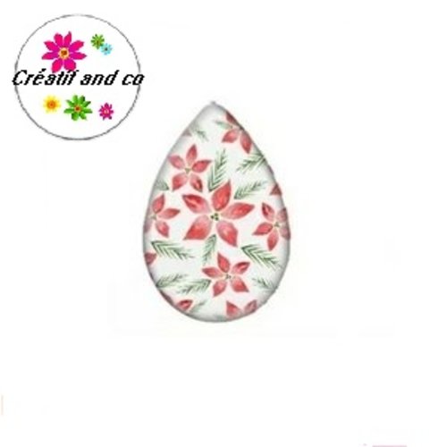 Cabochon goutte fleur rose 18x25mm
