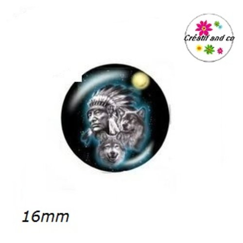 X2 cabochons indien et duo de loups 16mm