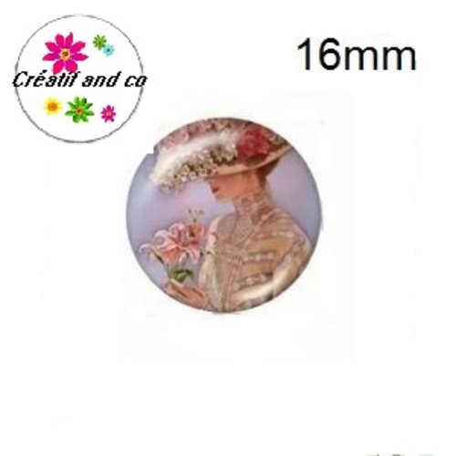 X2 cabochons femme chapeautée 16mm