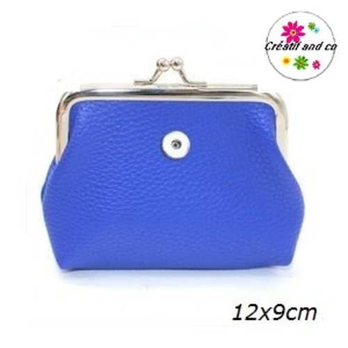 Porte monnaie bleu roi simili cuir pour bouton pression