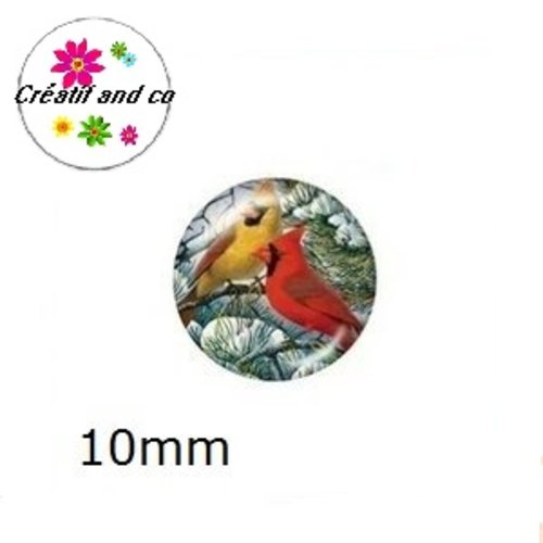 X2 cabochons duo d'oiseaux 10mm