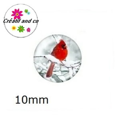 X2 cabochons oiseau 10mm