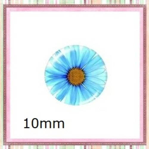 X2 cabochons fleur bleue 10mm
