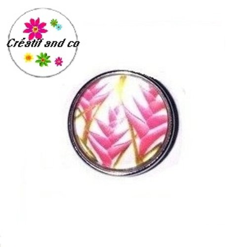 Bouton pression feuilles tropicales fuchsias