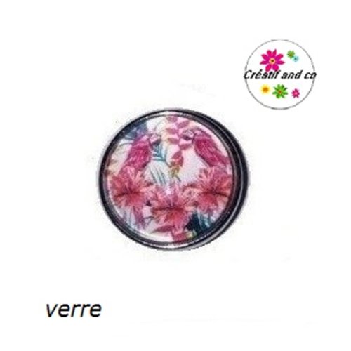 Bouton pression feuilles tropicales et perroquets