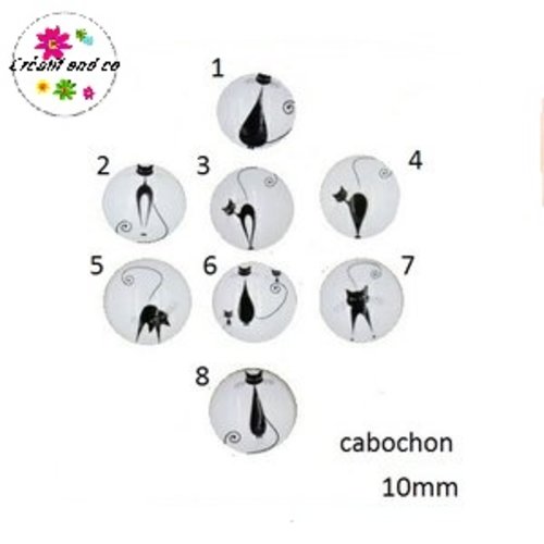 X2 cabochons chat noir 10mm