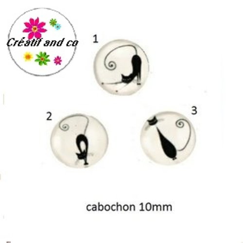 X2 cabochons chat noir 10mm