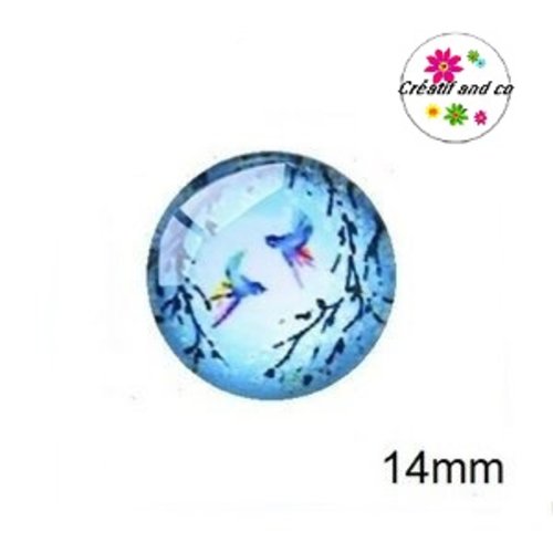 X2 cabochons duo d'oiseaux 14mm