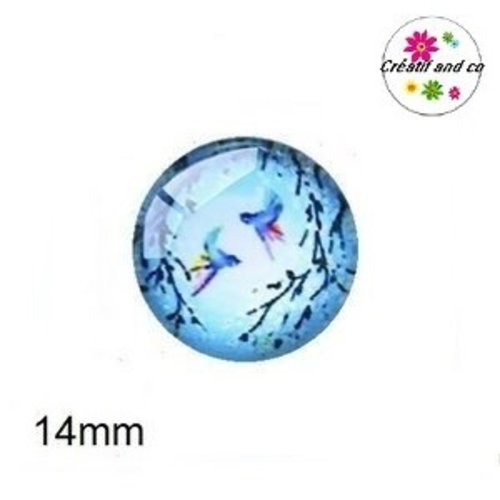 X2 cabochons duo d'oiseaux 14mm