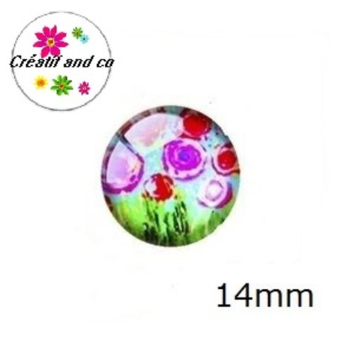 X2 cabochons fleuris 14mm