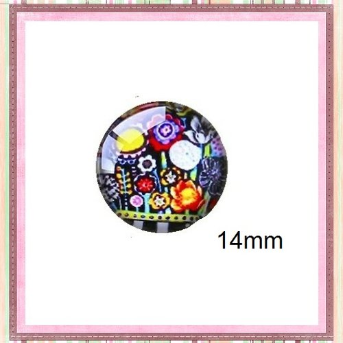 X2 cabochons fleuris 14mm