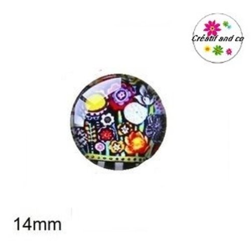 X2 cabochons fleuris 14mm