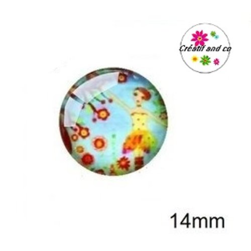 X2 cabochons fille dans les fleurs 14mm