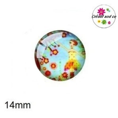 X2 cabochons fille dans les fleurs 14mm