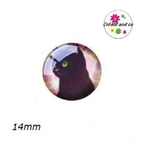 X2 cabochons chat noir 14mm