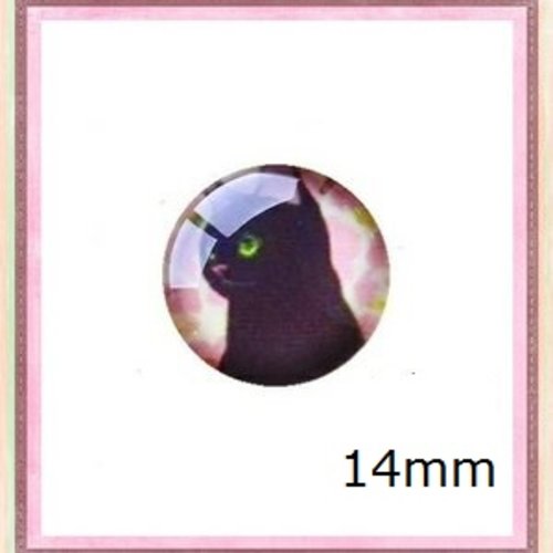 X2 cabochons chat noir 14mm