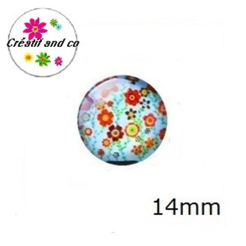 X2 cabochons fleuris 14mm