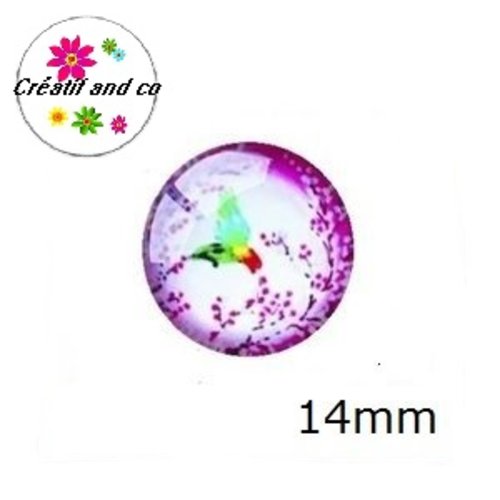X2 cabochons oiseau coloré 14mm