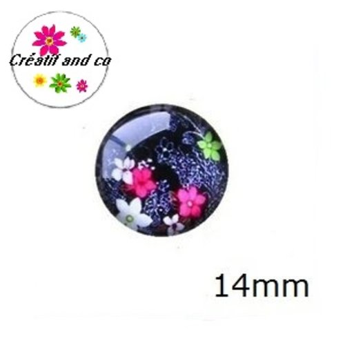 X2 cabochons fleuris 14mm