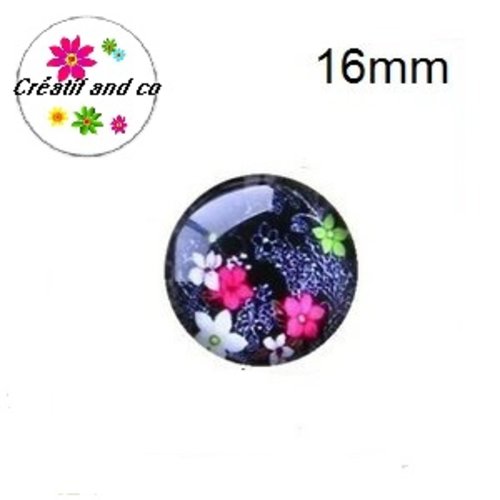 X2 cabochons fleuris 16mm