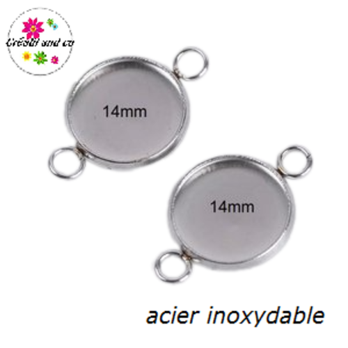 X2 connecteurs acier inoxydable pour cabochon 14mm