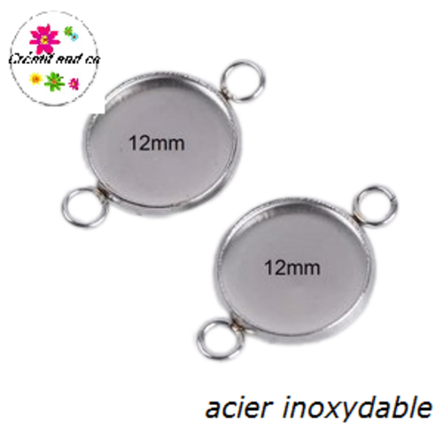 X2 connecteurs acier inoxydable pour cabochon 12mm