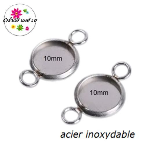 X2 connecteurs acier inoxydable pour cabochon 10mm