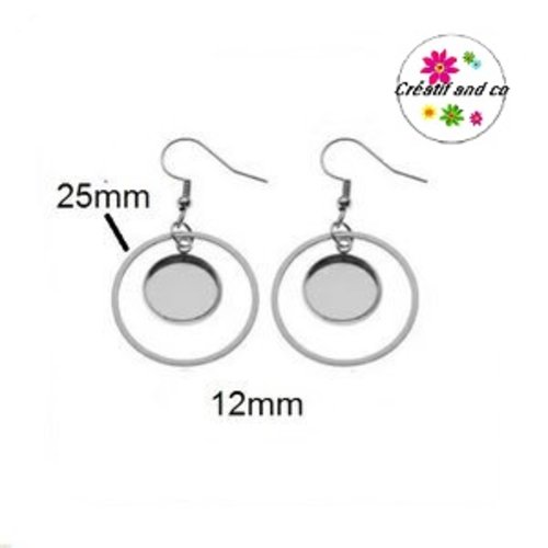 Boucle d'oreille cercle 25mm et support cabochon 12mm