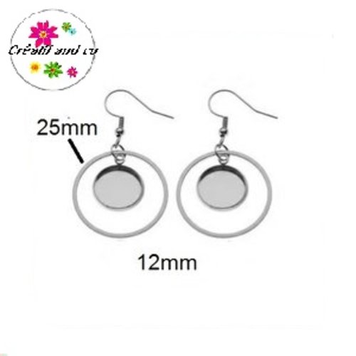 Boucle d'oreille cercle 25mm et support cabochon 12mm