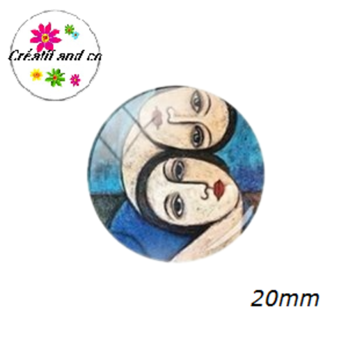 Cabochon duo de visage femme abstrait 20mm