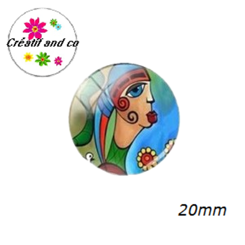 Cabochon visage femme abstrait 20mm
