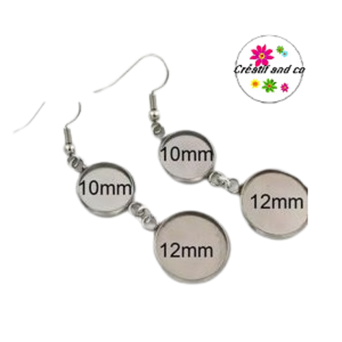 Boucle d'oreille acier inoxydable duo de cabochon 10/12mm