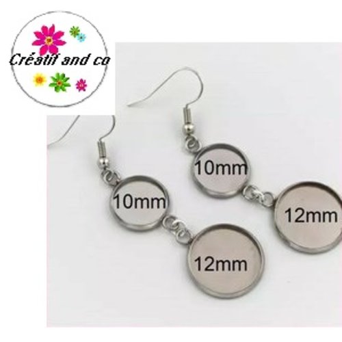 Boucle d'oreille acier inoxydable duo de cabochon 10/12mm