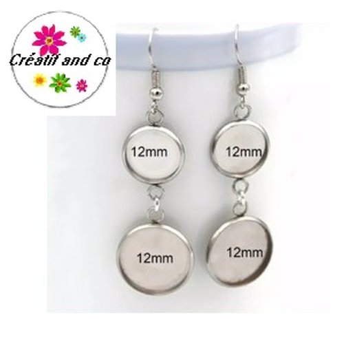 Boucle d'oreille acier inoxydable duo de cabochon 12mm