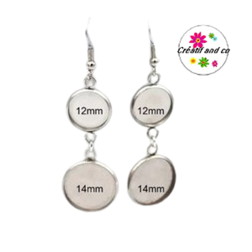 Boucle d'oreille acier inoxydable duo de cabochon 12/14mm