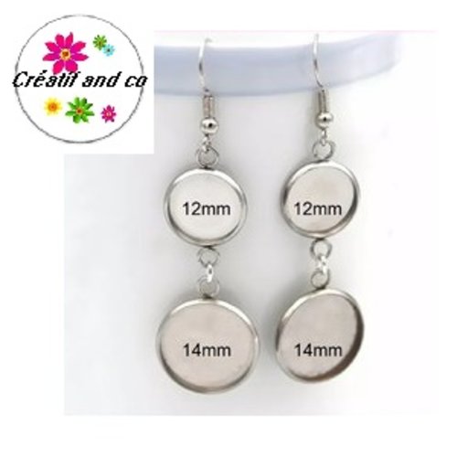 Boucle d'oreille acier inoxydable duo de cabochon 12/14mm