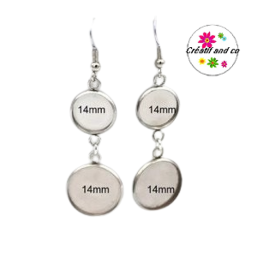 Boucle d'oreille acier inoxydable duo de cabochon 14mm